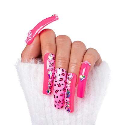 Pink Leopard Handmade Nails H64