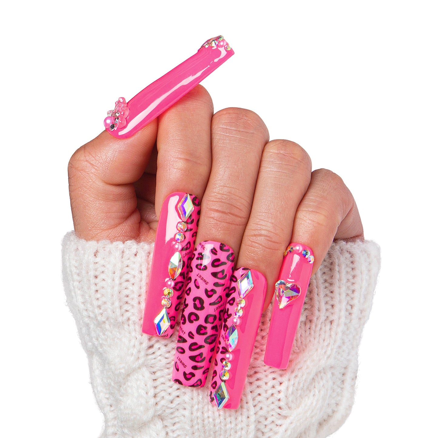 Pink Leopard Handmade Nails H64