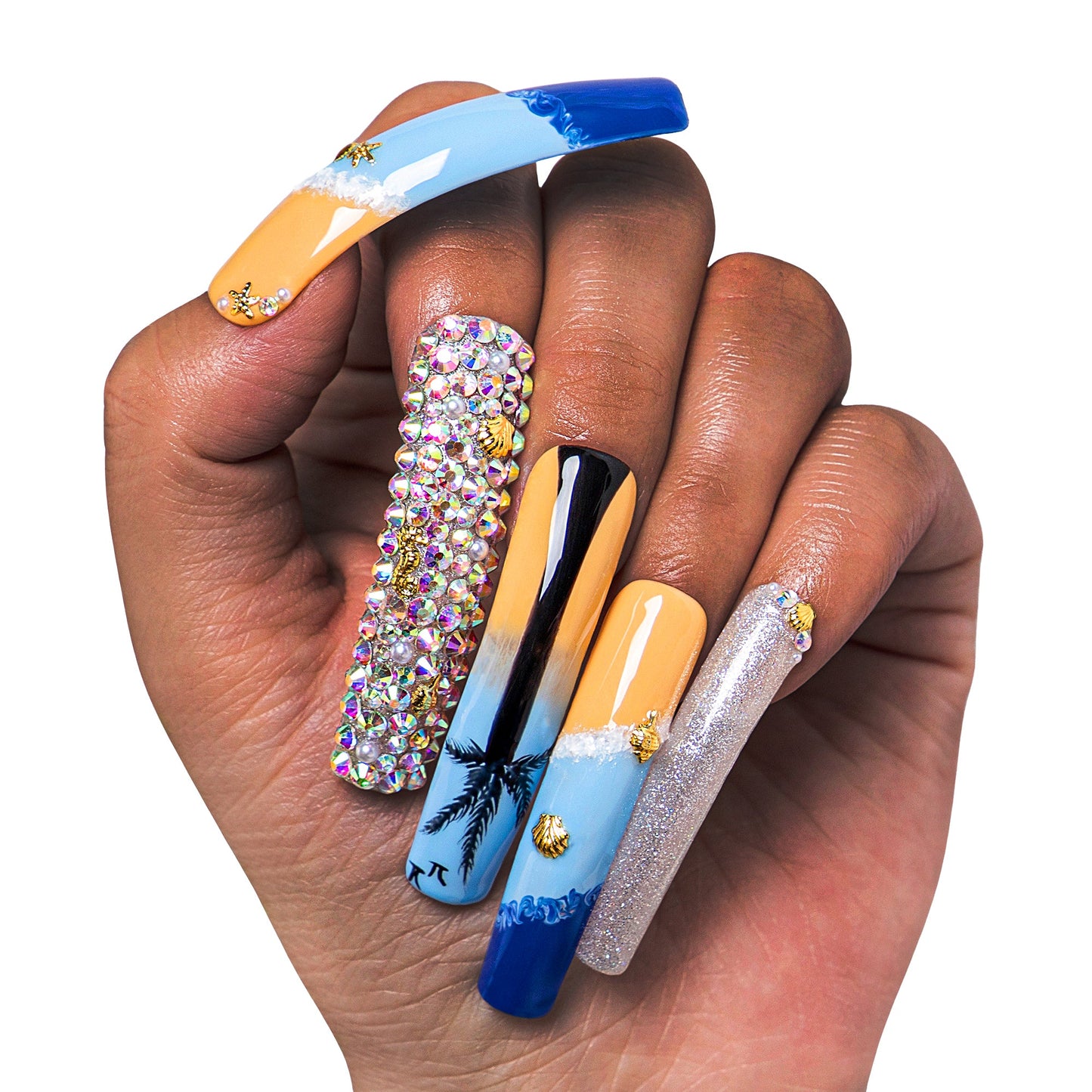 Beach Vacation Blue Handmade Nails H68