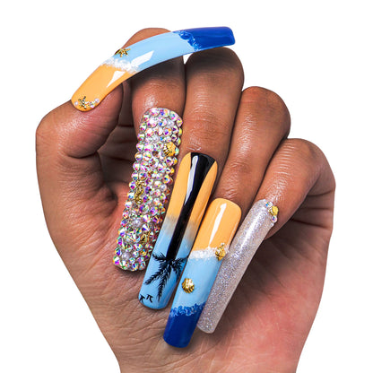 Beach Vacation Blue Handmade Nails H68