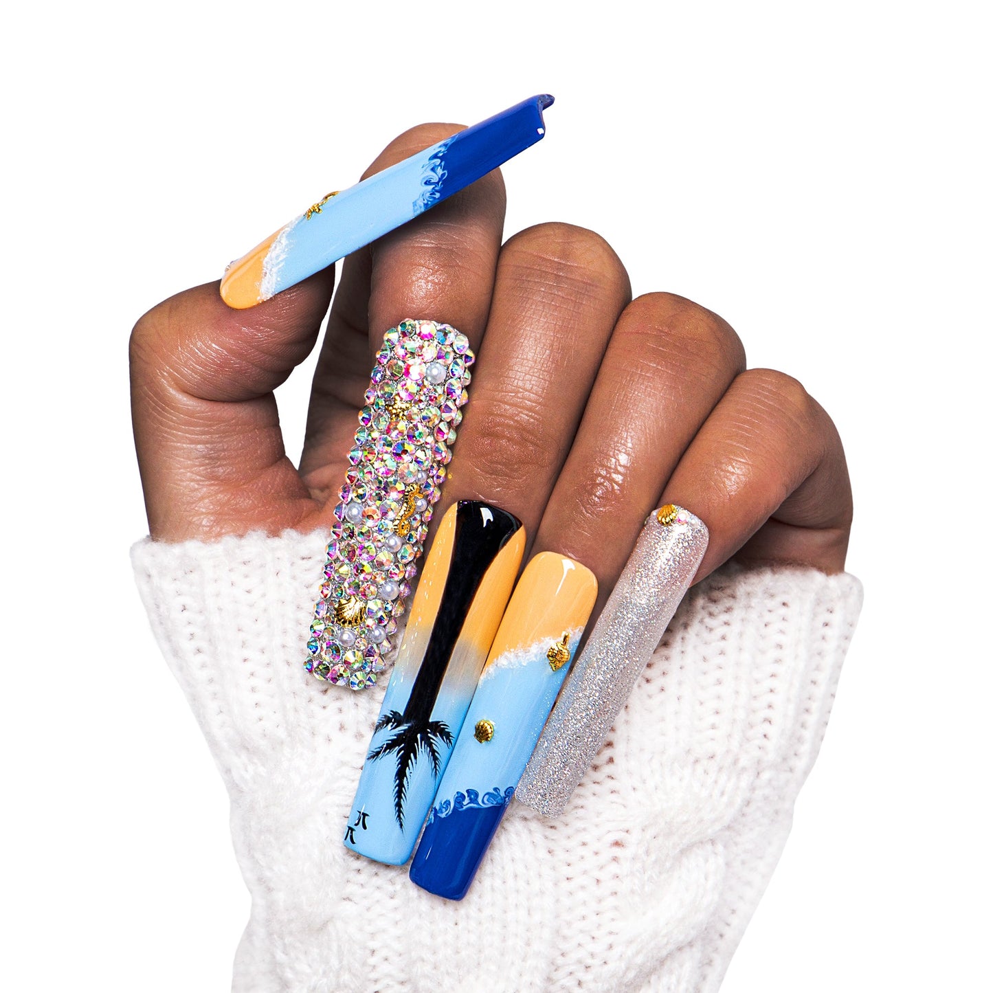 Beach Vacation Blue Handmade Nails H68