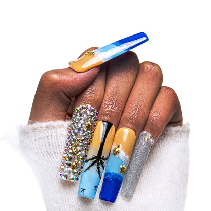 Beach Vacation Blue Handmade Nails H68