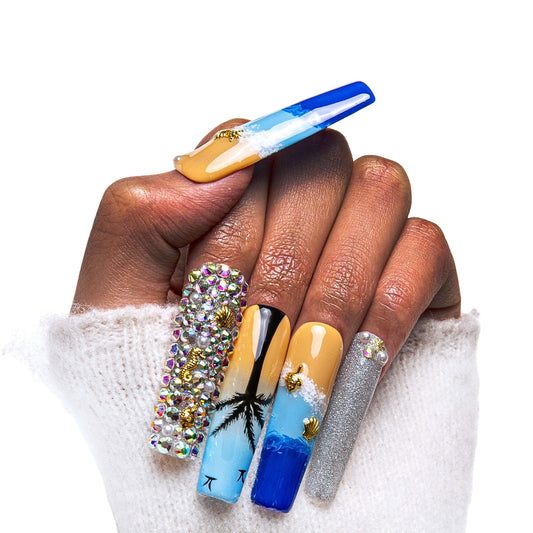 Beach Vacation Blue Handmade Nails H68