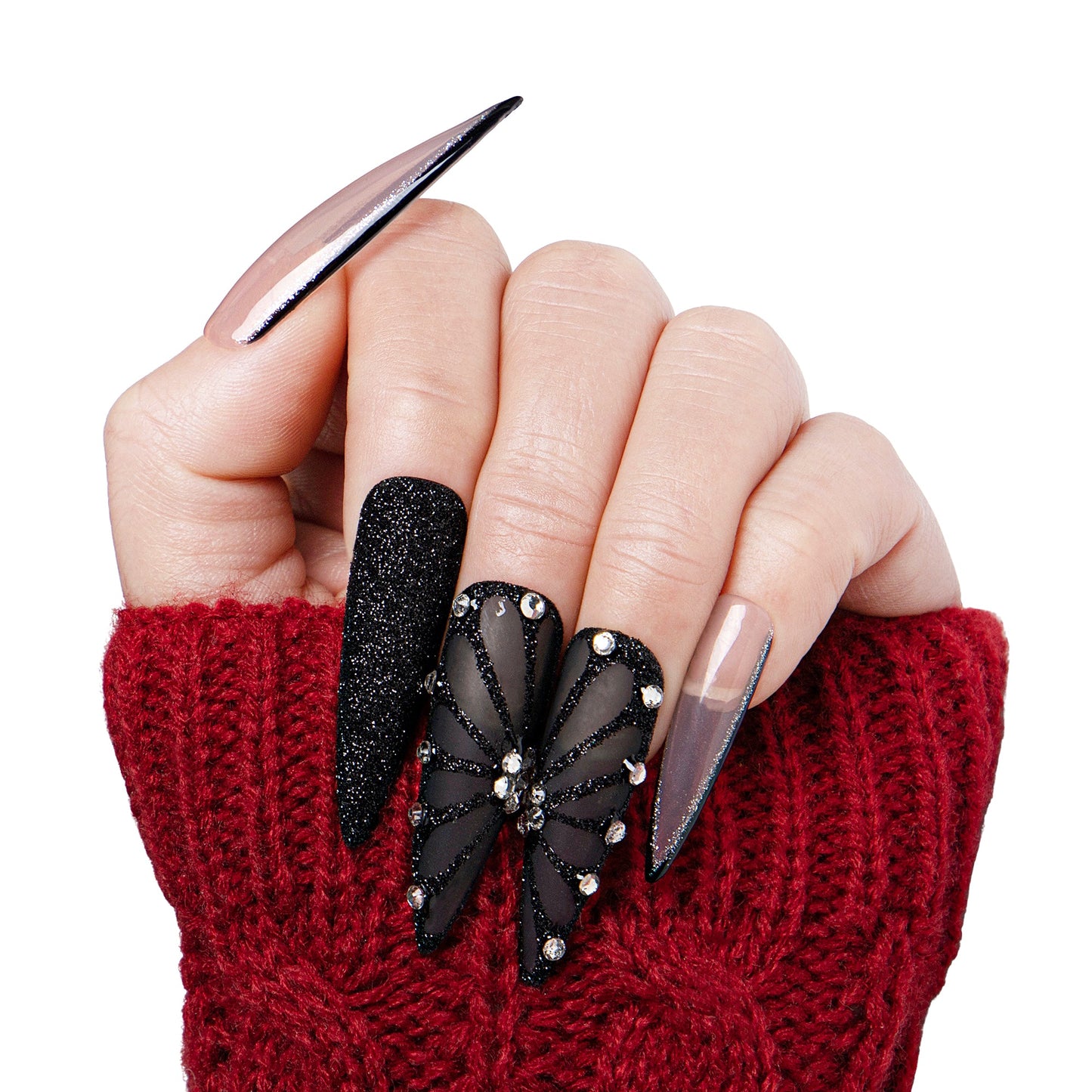 Dancing Spirit Black Handmade Nails H79