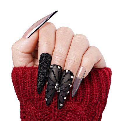 Dancing Spirit Black Handmade Nails H79