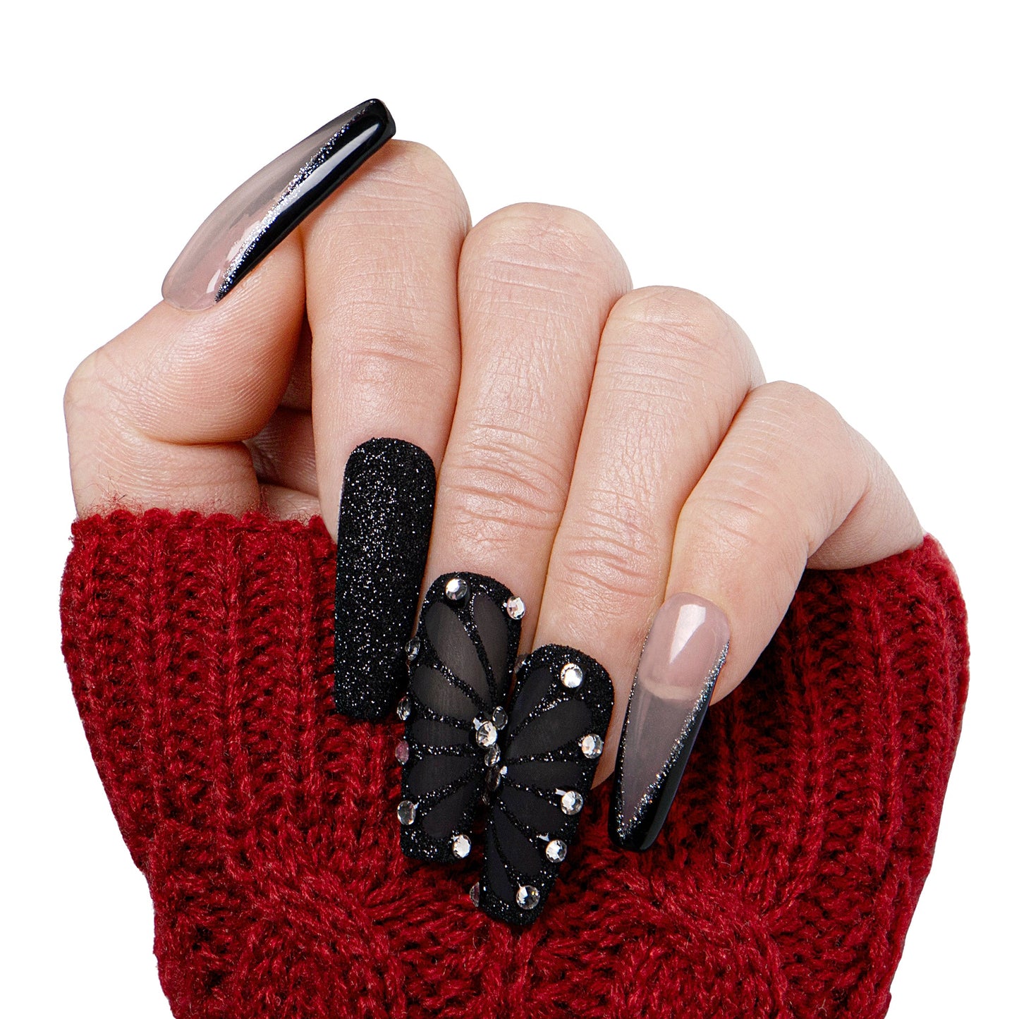 Dancing Spirit Black Handmade Nails H79