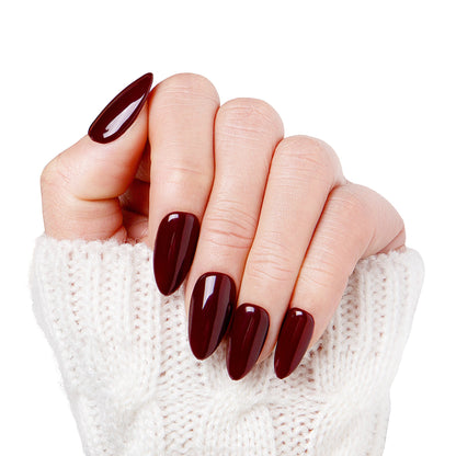 Burgundy Wine Pure Color Handmade Nails H8