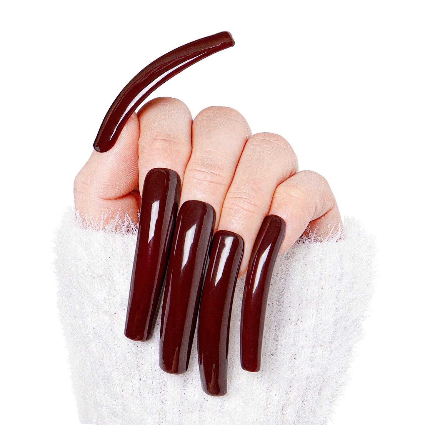 Burgundy Wine Pure Color Handmade Nails H8