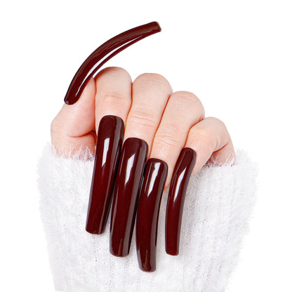 Burgundy Wine Pure Color Handmade Nails H8