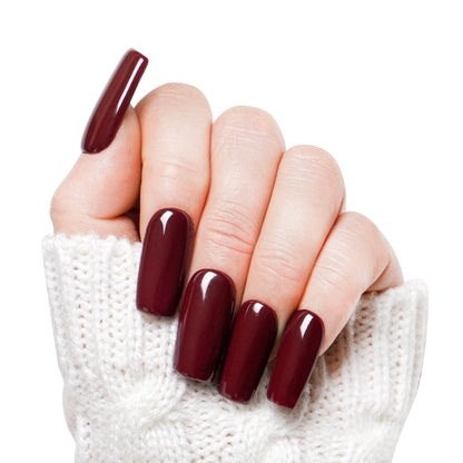 Burgundy Wine Pure Color Handmade Nails H8