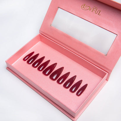 Burgundy Wine Pure Color Handmade Nails H8