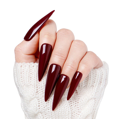 Burgundy Wine Pure Color Handmade Nails H8