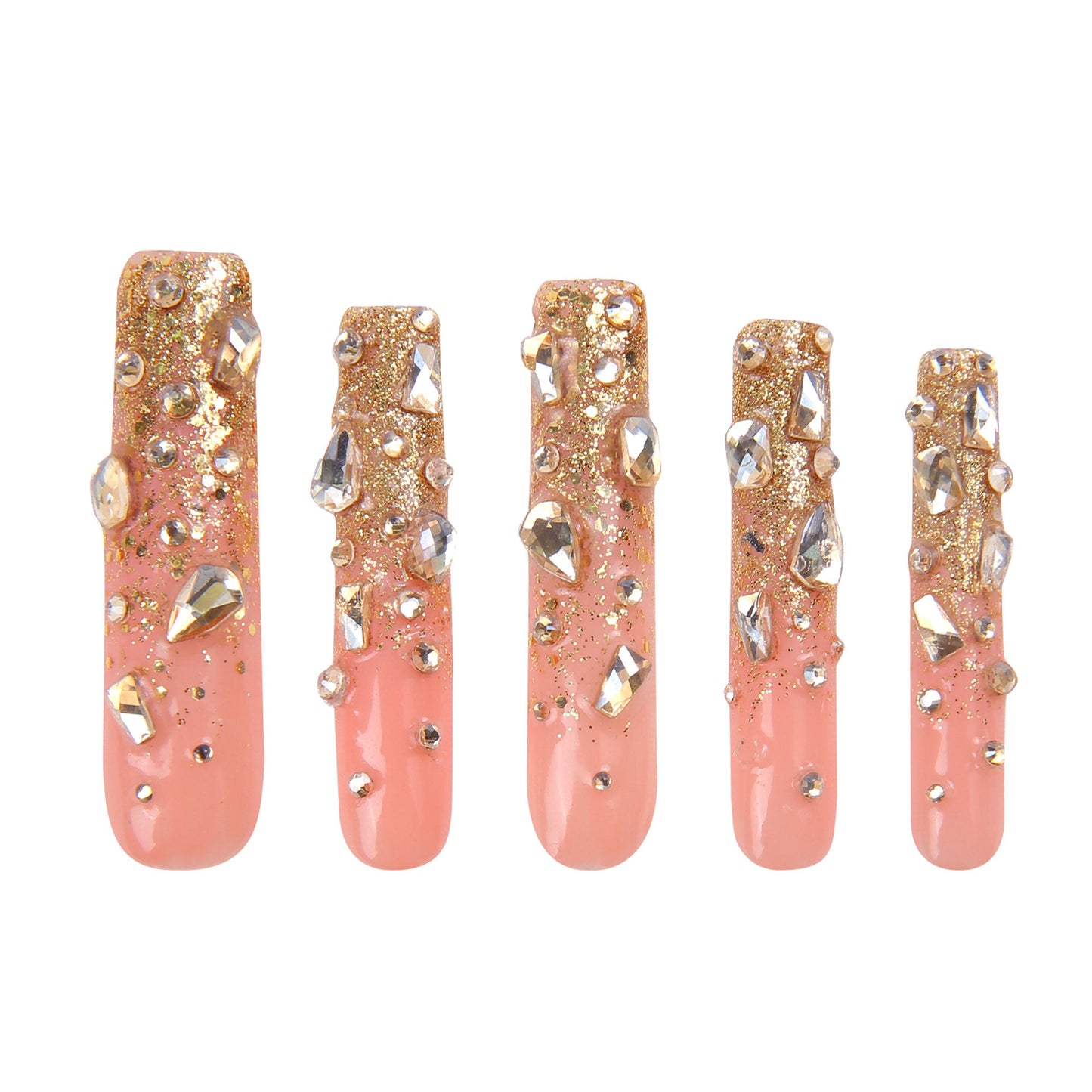 Stardust Gold Rhinestone Handmade Nails H84