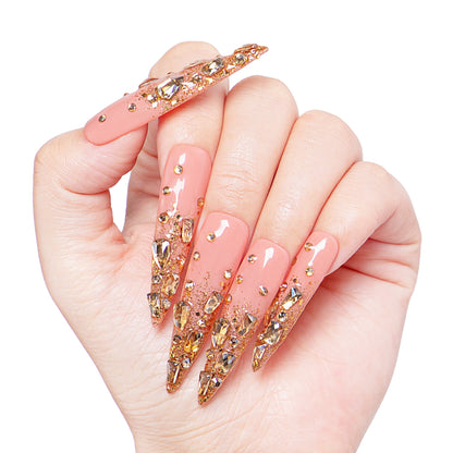 Stardust Gold Rhinestone Handmade Nails H84