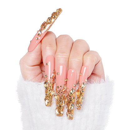 Stardust Gold Rhinestone Handmade Nails H84