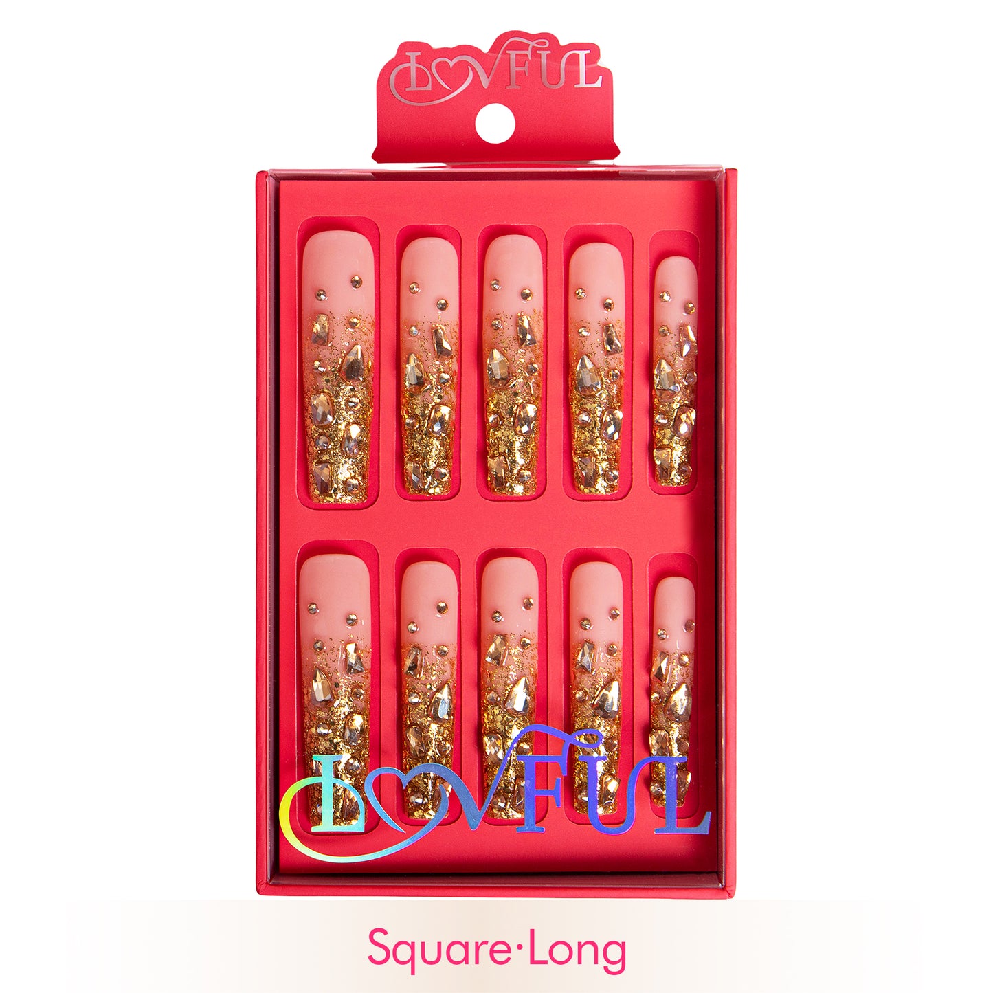 Stardust Gold Rhinestone Handmade Nails H84