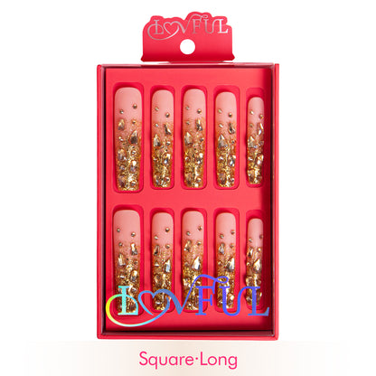 Stardust Gold Rhinestone Handmade Nails H84