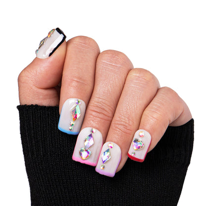 Galaxy Colorful French Tip Handmade Nails H86