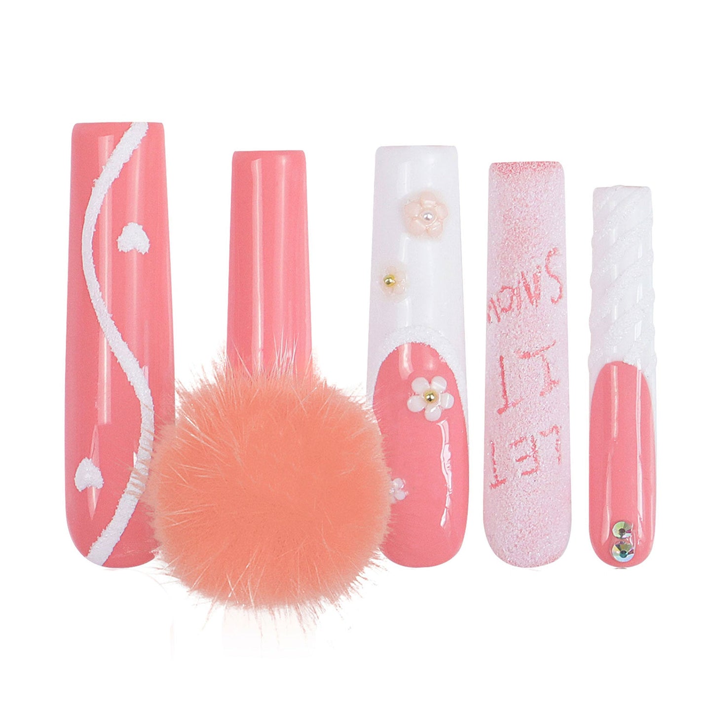 Pom Pom Love Gender Reveal Handmade Nails H93