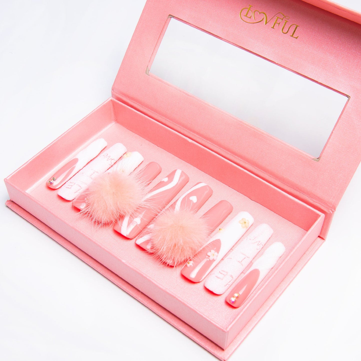 Pom Pom Love Gender Reveal Handmade Nails H93