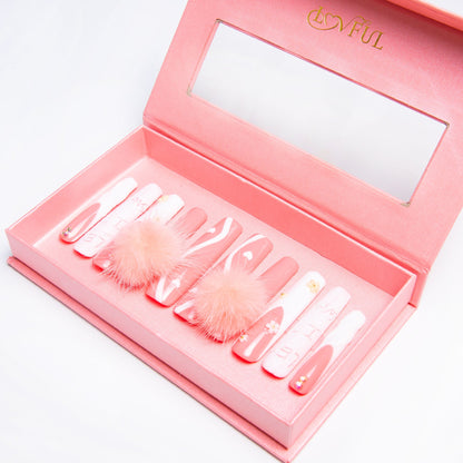 Pom Pom Love Gender Reveal Handmade Nails H93