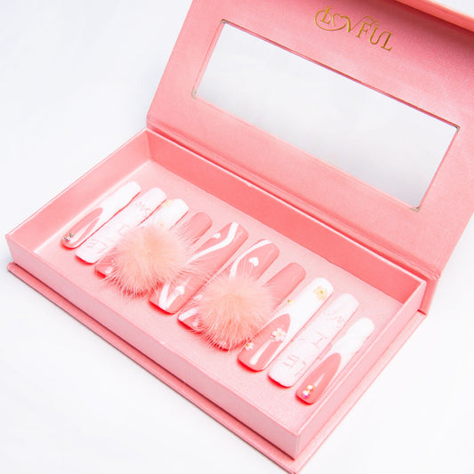 Pom Pom Love Gender Reveal Handmade Nails H93