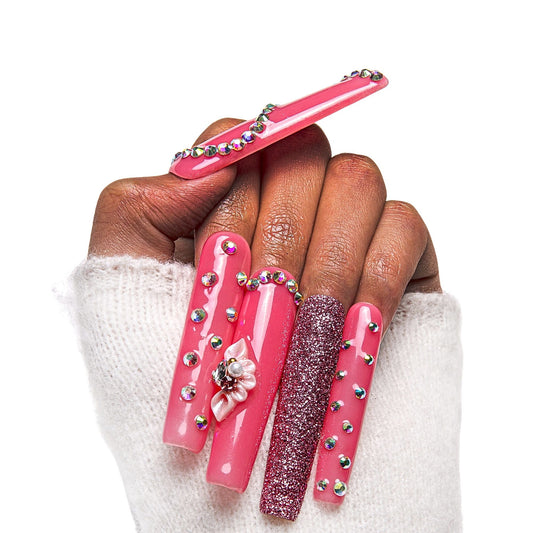 Shimmer Blossom Pink Handmade Nails H96